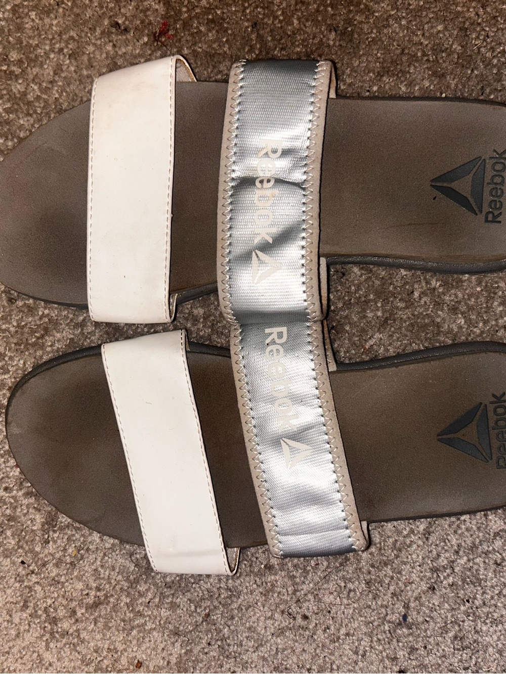 Reebok White and Silver Kids Slide Sandals